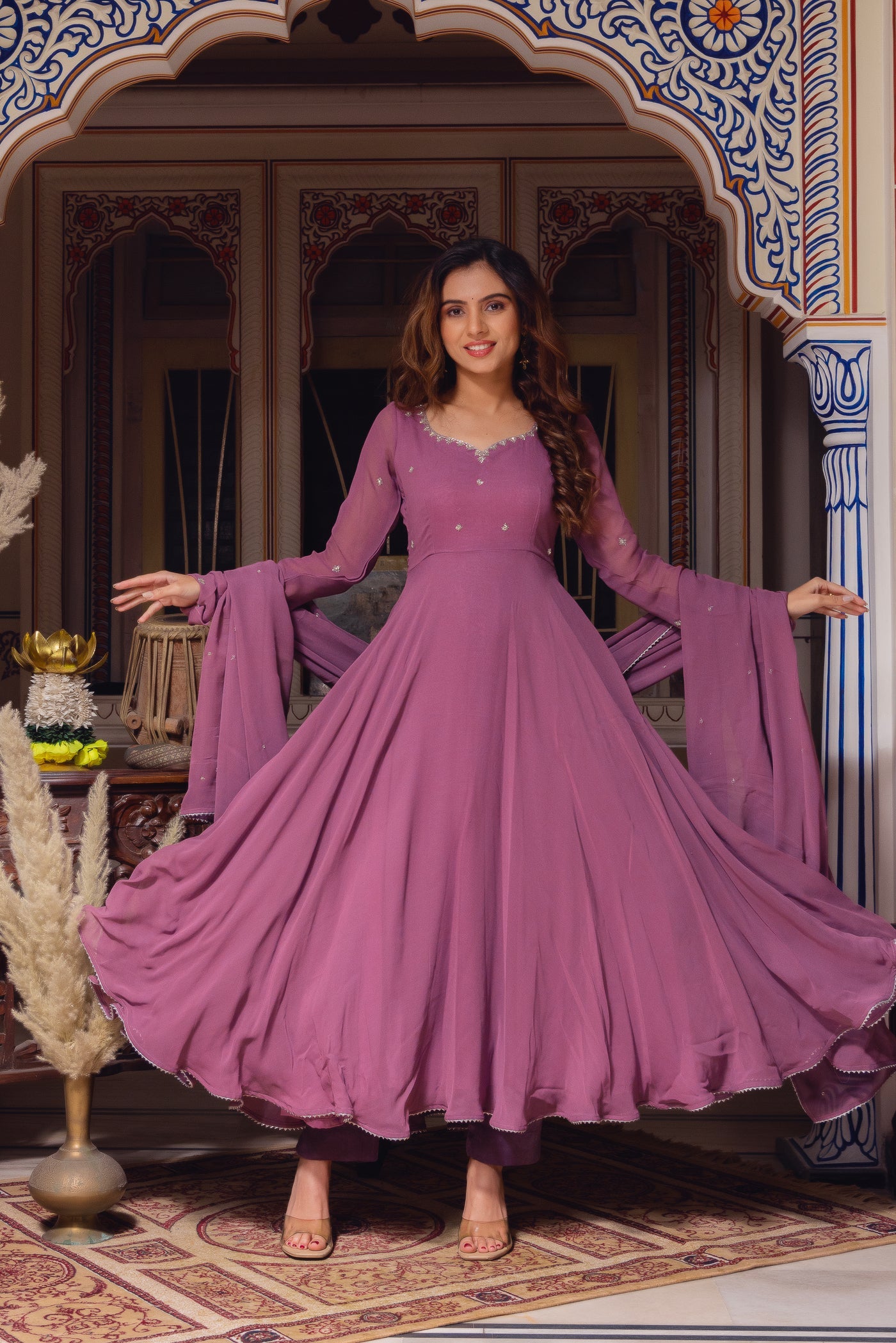 Mysha Onion Pink Georgette Anarkali Suit Set